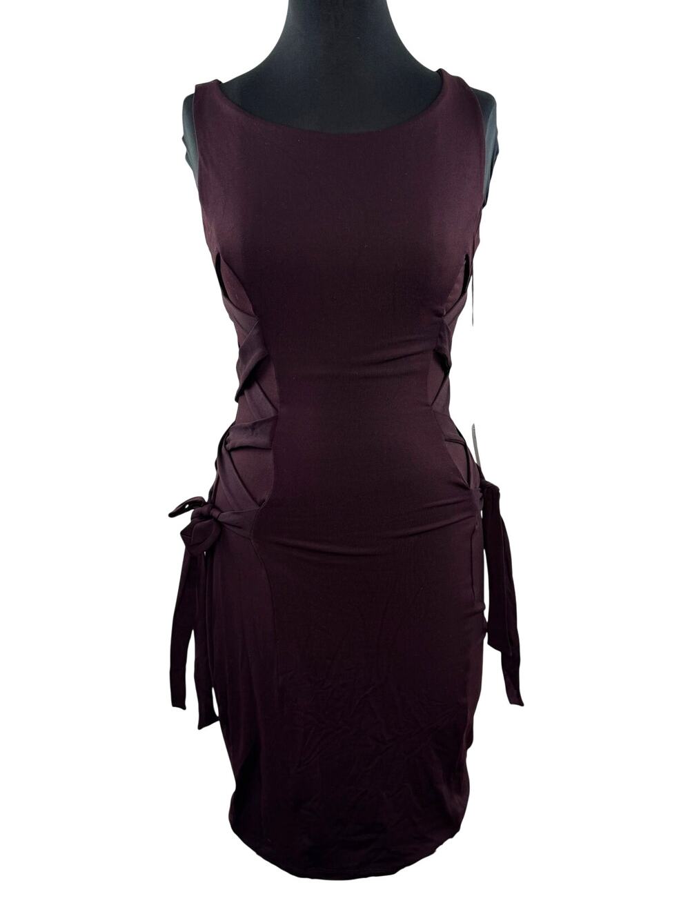 SUSANA MONACO Purple Side Tie Dress Stretch Scoop Sleeveless Party Sz Small NEW